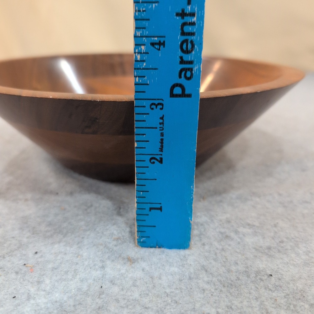 Mid Century Modern Segmented Wood Bowl Round Dark Walnut Finish Catchall - Picture 5 of 6